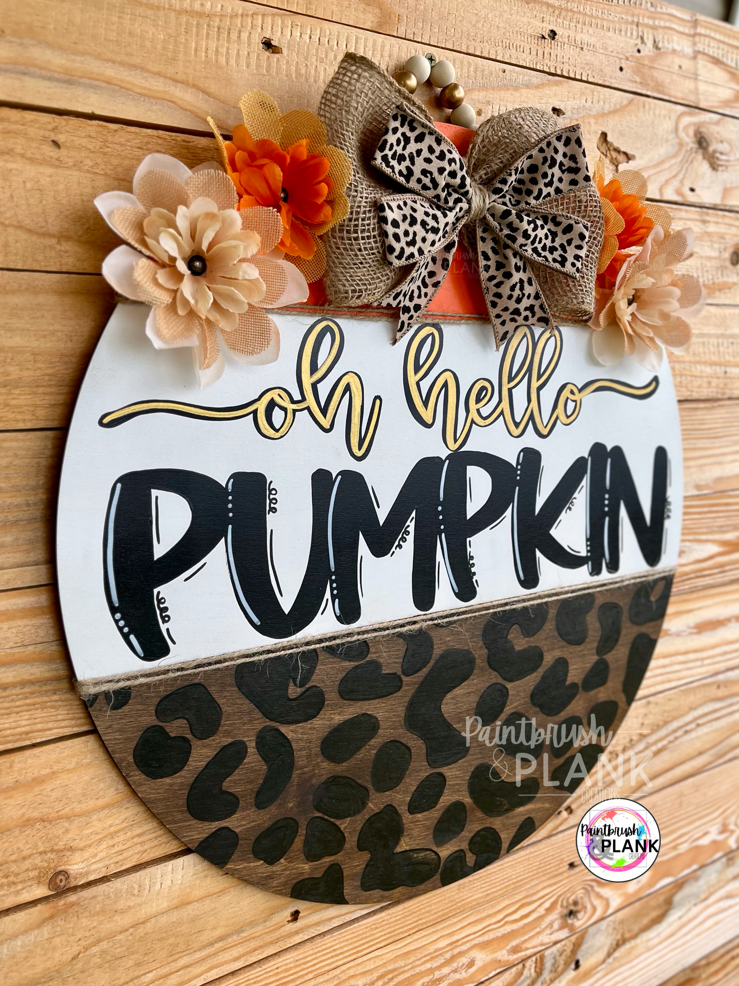 Oh Hello Pumpkin Leopard Print Door Hanger