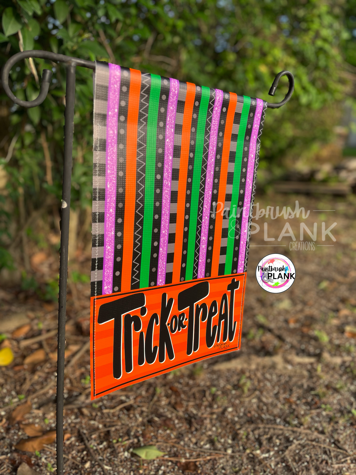 Trick or Treat Funky Stripes Garden Flag