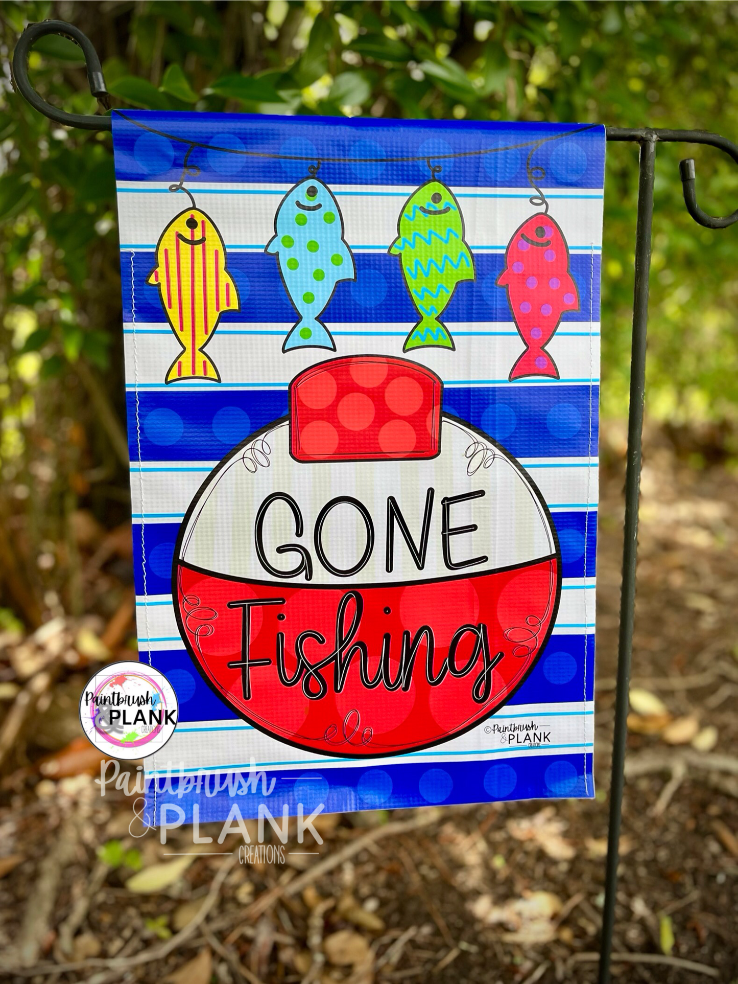 Gone Fishing Vinyl Garden Flag
