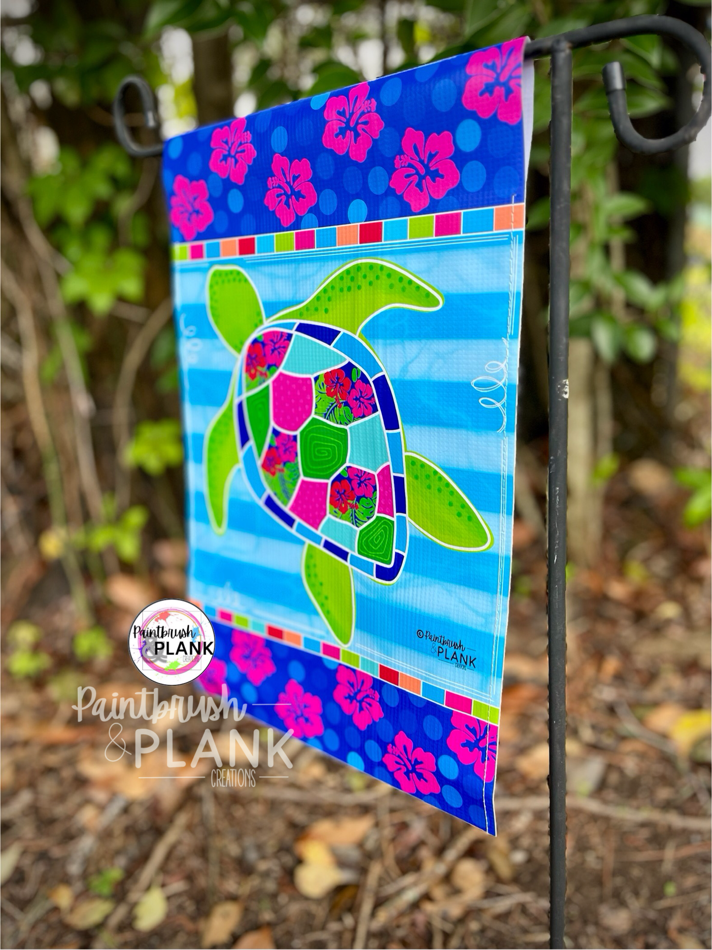 Sea Turtle & Hibiscus Vinyl Garden Flag