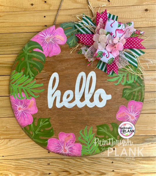 Tropical Hibiscus Flower Door Hanger