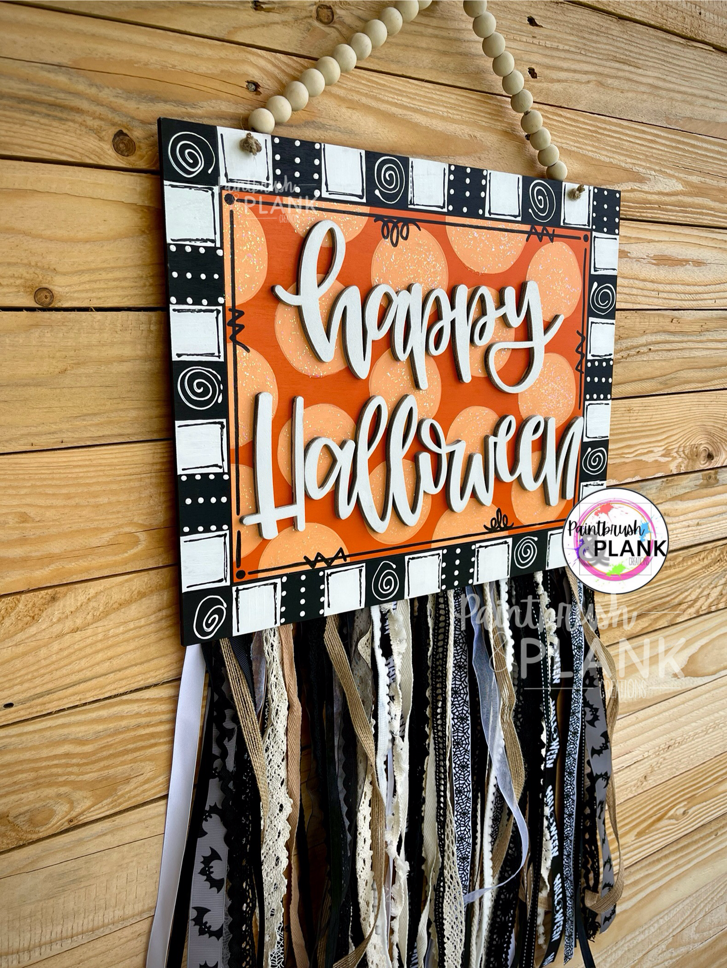 Happy Halloween Ribbon Rag Flag-Orange