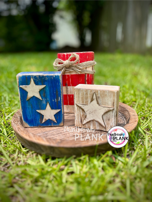 Patriotic Wood Block Shelf Sitters