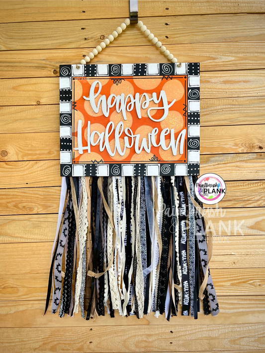 Happy Halloween Ribbon Rag Flag-Orange