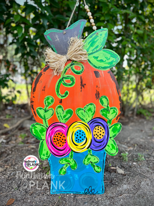 Pumpkin Topiary Door Hanger-Blue