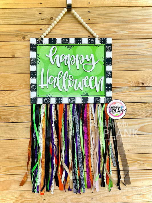 Happy Halloween Ribbon Rag Flag-Green