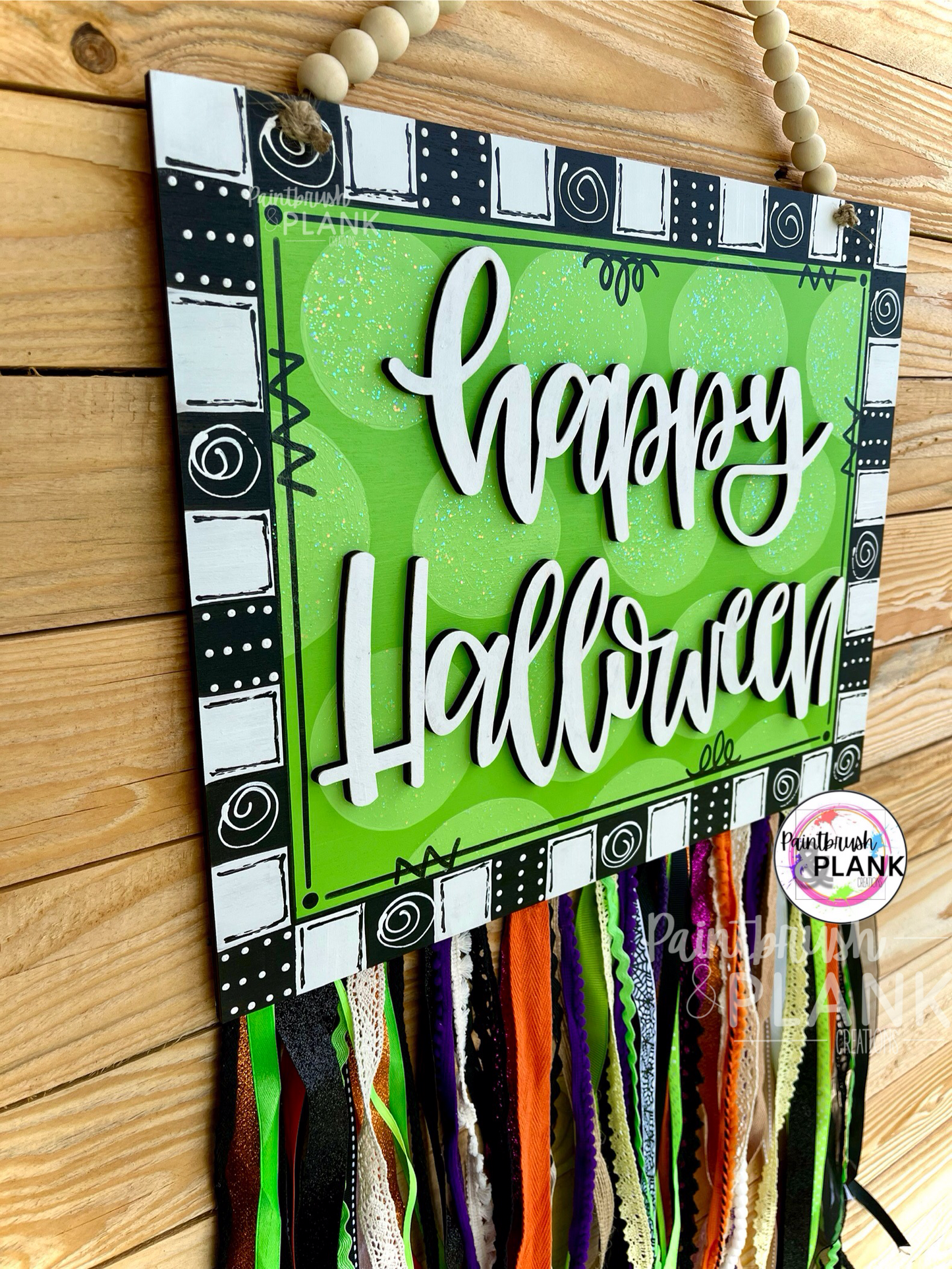 Happy Halloween Ribbon Rag Flag-Green