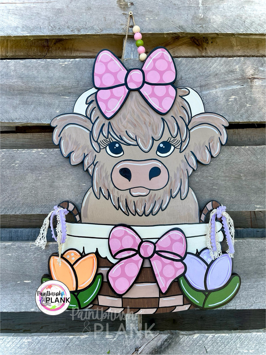 Highland Cow in Basket
