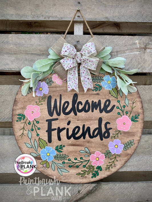 Welcome Friends Floral Door Hanger