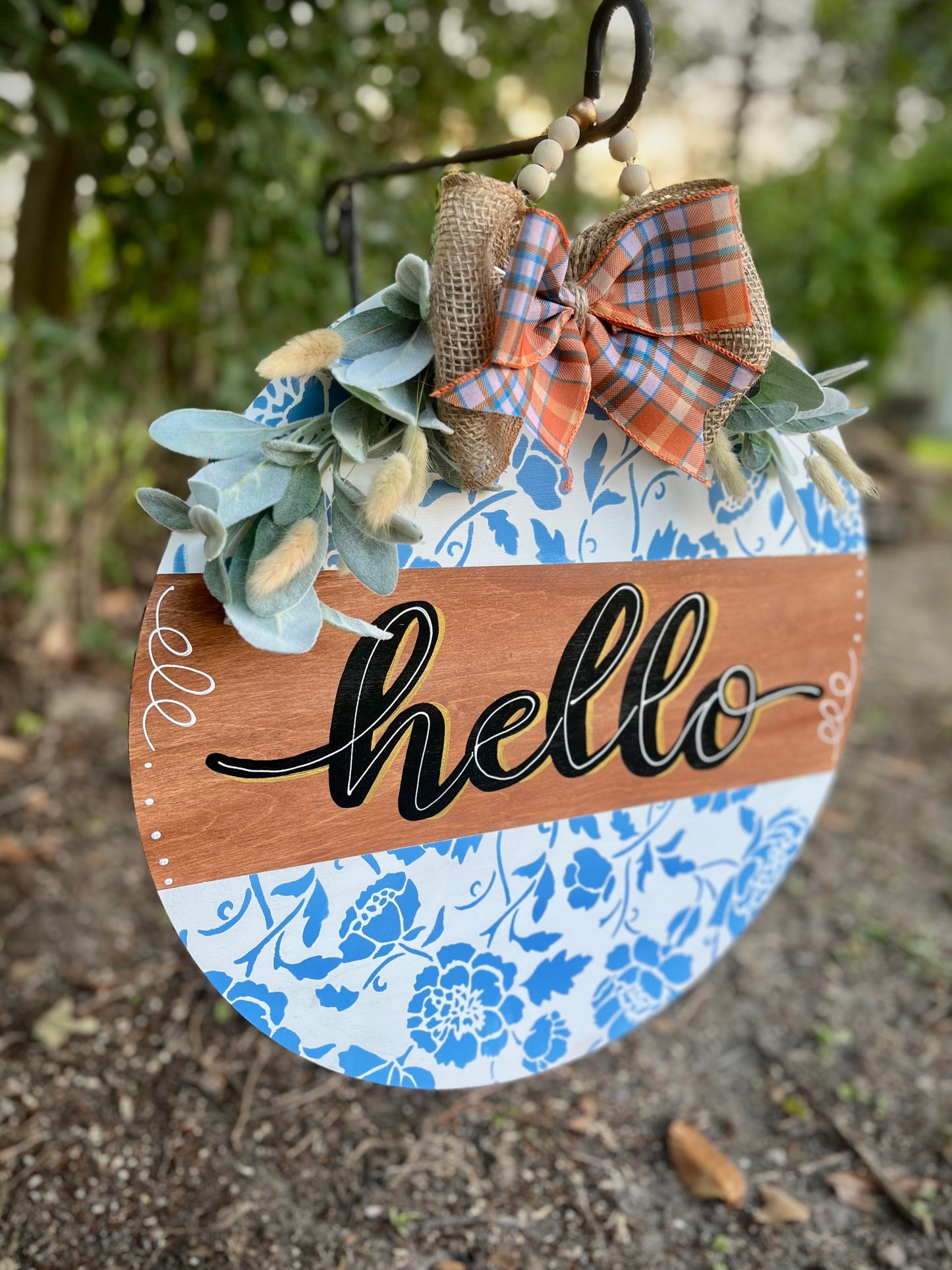 Blue Floral Print Fall Door Hanger