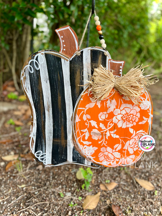 Double Pumpkin Floral Print Door Hanger