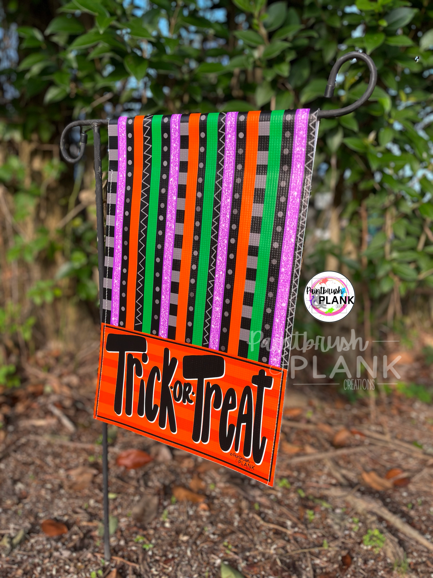 Trick or Treat Funky Stripes Garden Flag