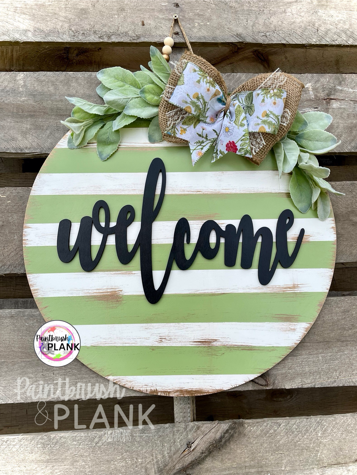Green-Striped Welcome Door Hanger