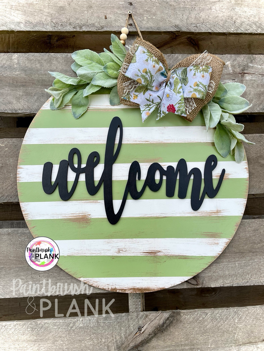 Green-Striped Welcome Door Hanger