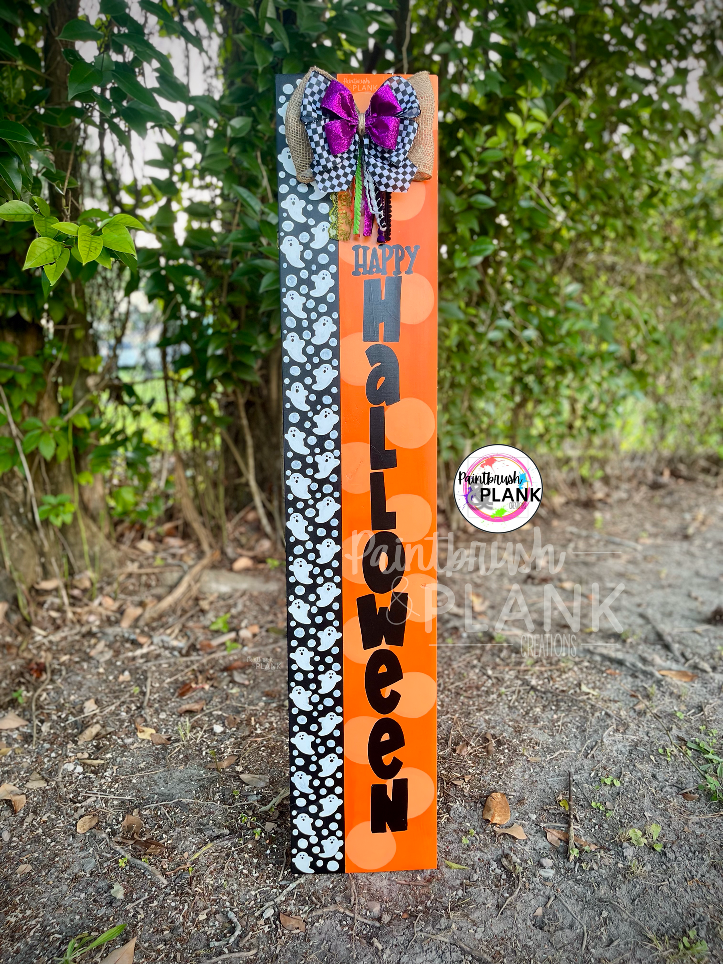 4ft Halloween Porch Leaner Orange Ghost