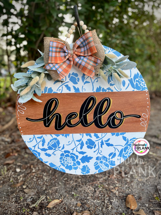 Blue Floral Print Fall Door Hanger