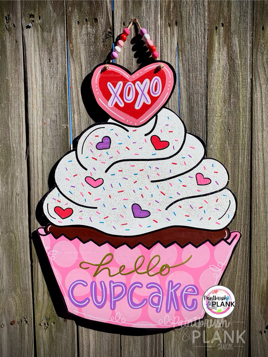 Valentine Hello Cupcake Door Hanger