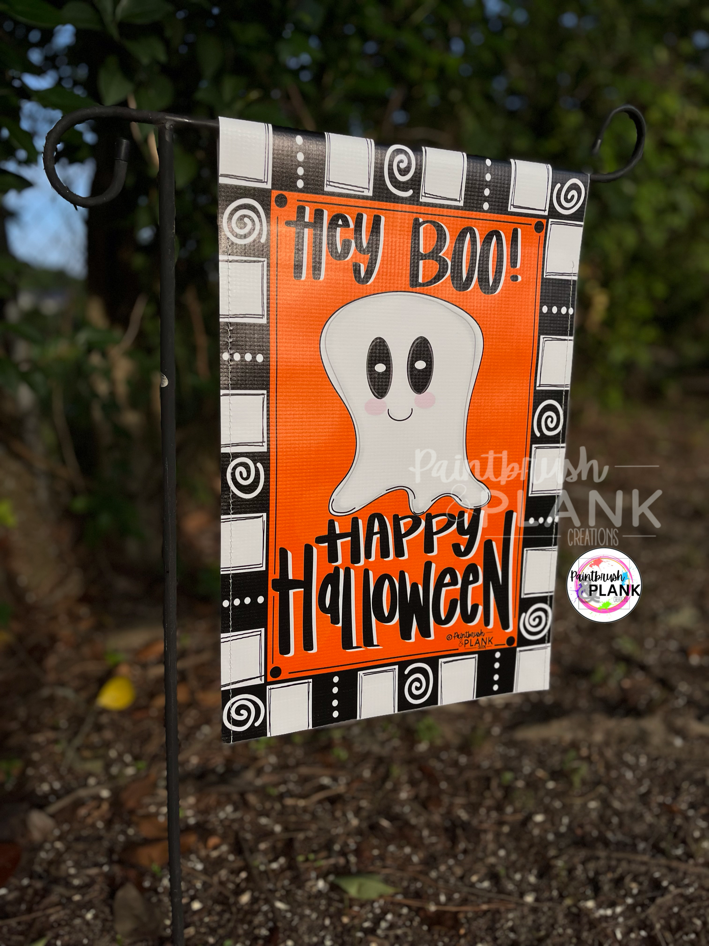 Hey Boo Ghost Halloween Garden Flag
