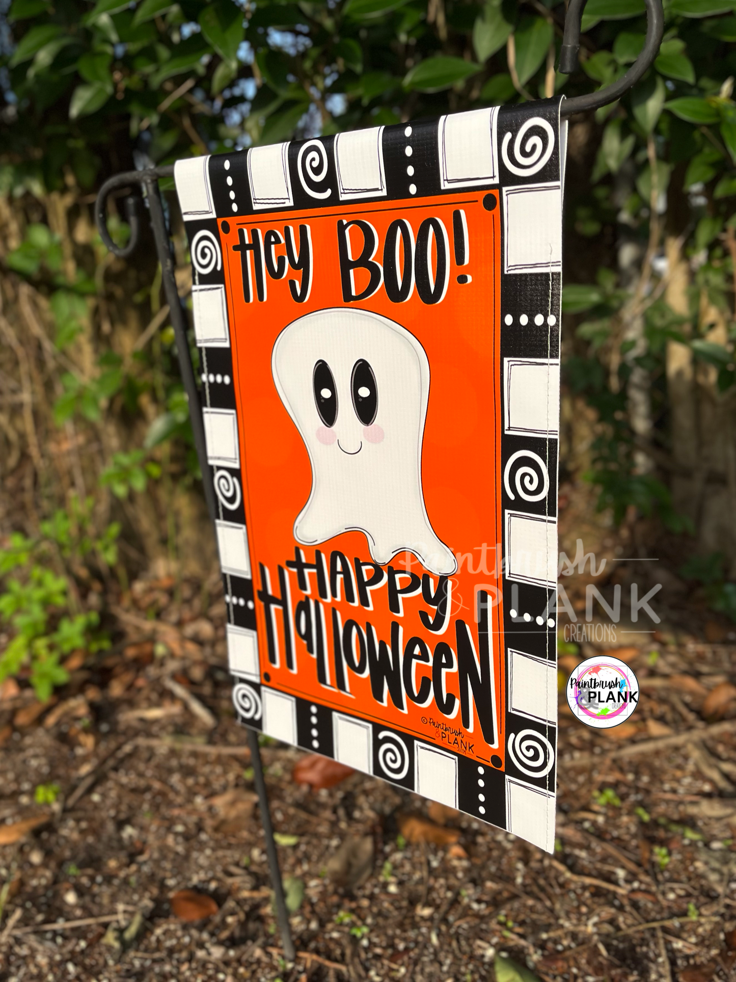 Hey Boo Ghost Halloween Garden Flag