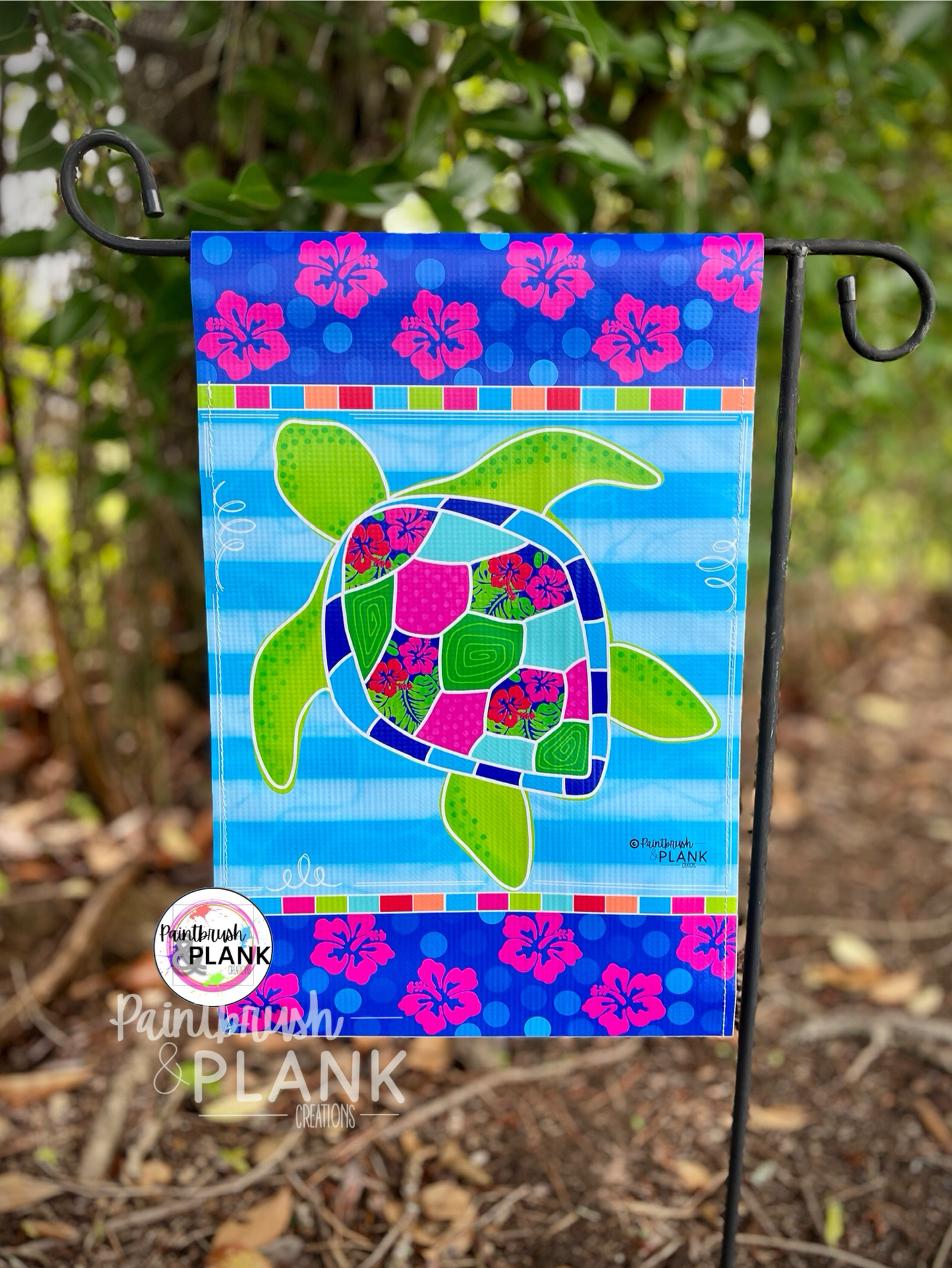 Sea Turtle & Hibiscus Vinyl Garden Flag