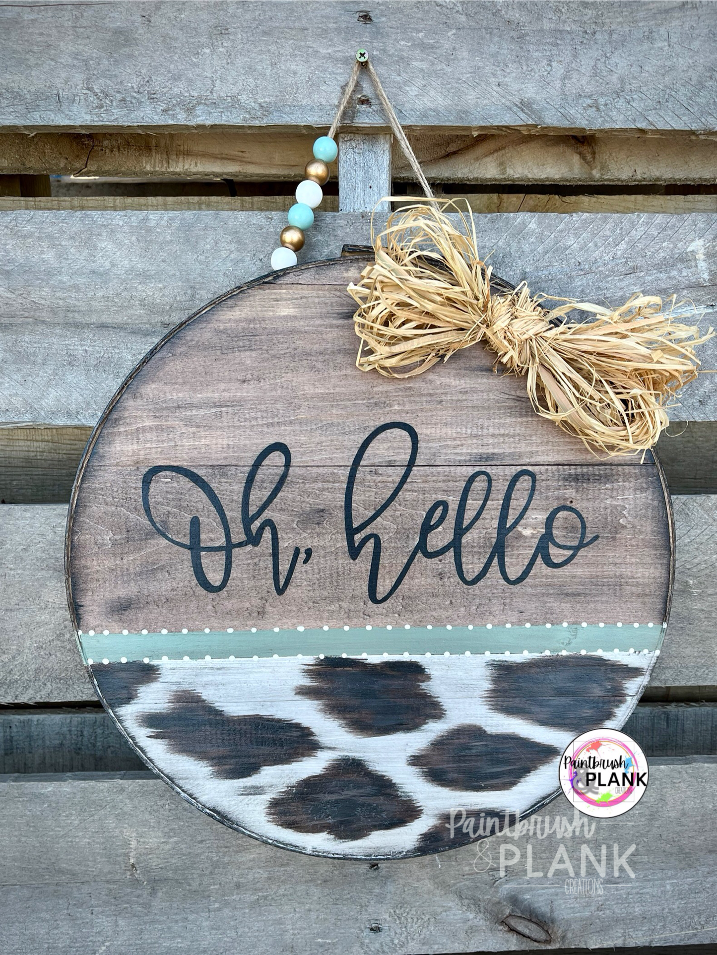 Oh Hello Cow Print CB Door Hanger