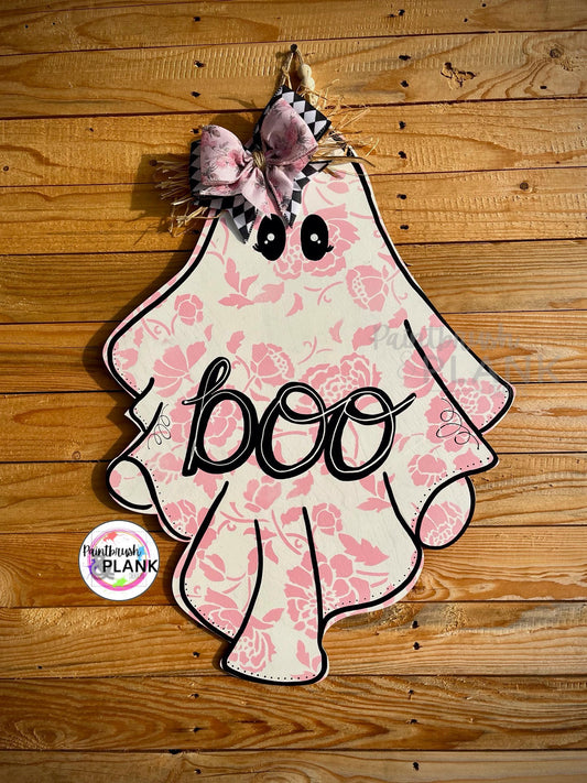 Pink Floral Ghost Door Hanger