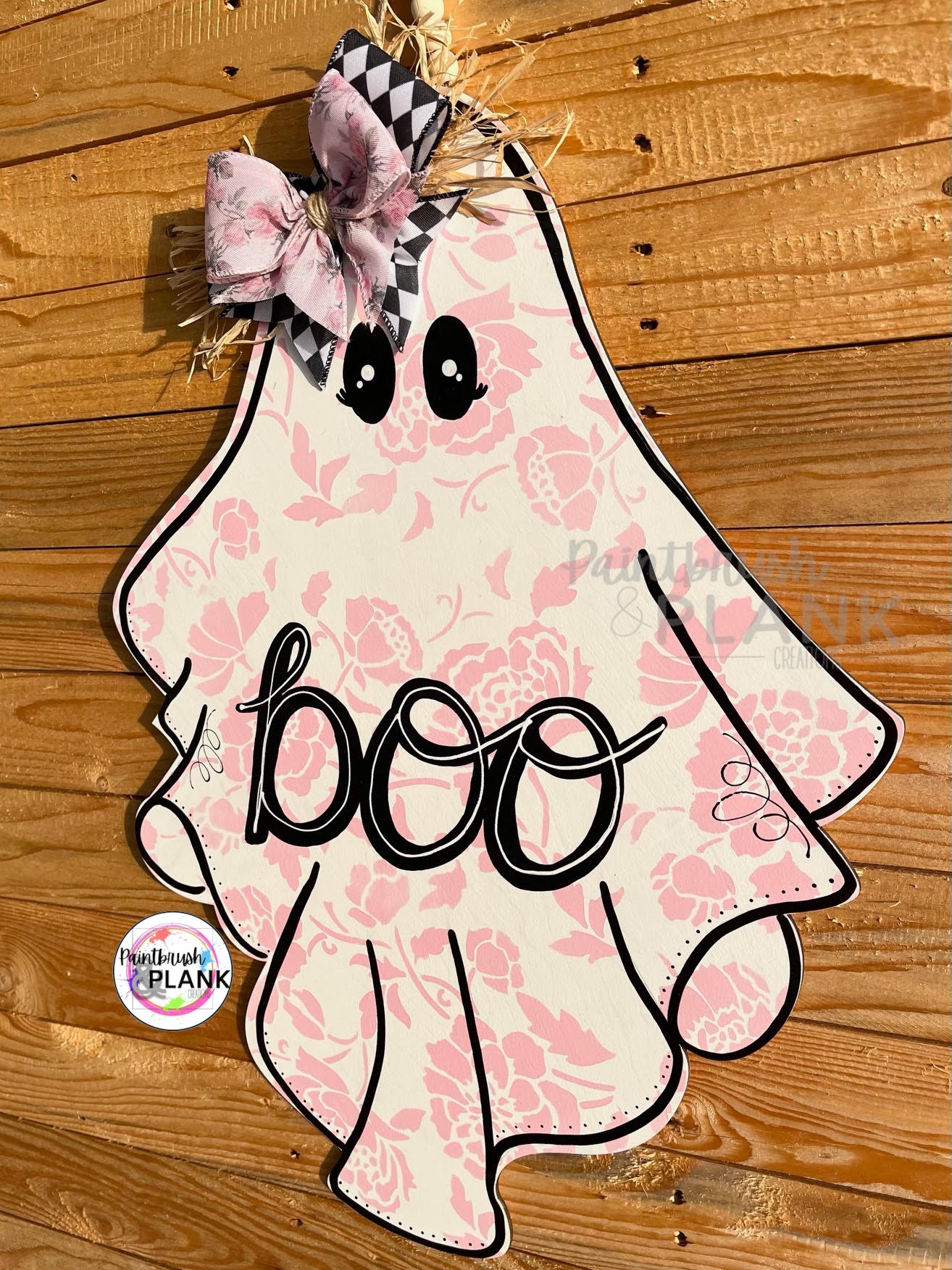Pink Floral Ghost Door Hanger