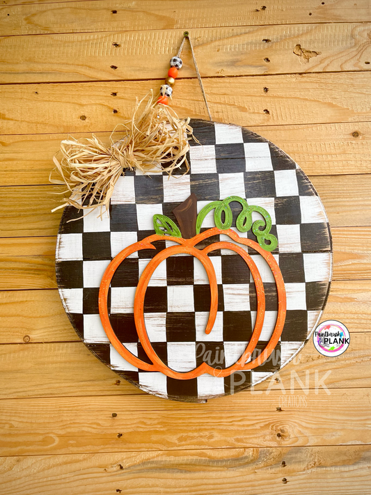 Black and White Check Pumpkin CB Door Hanger