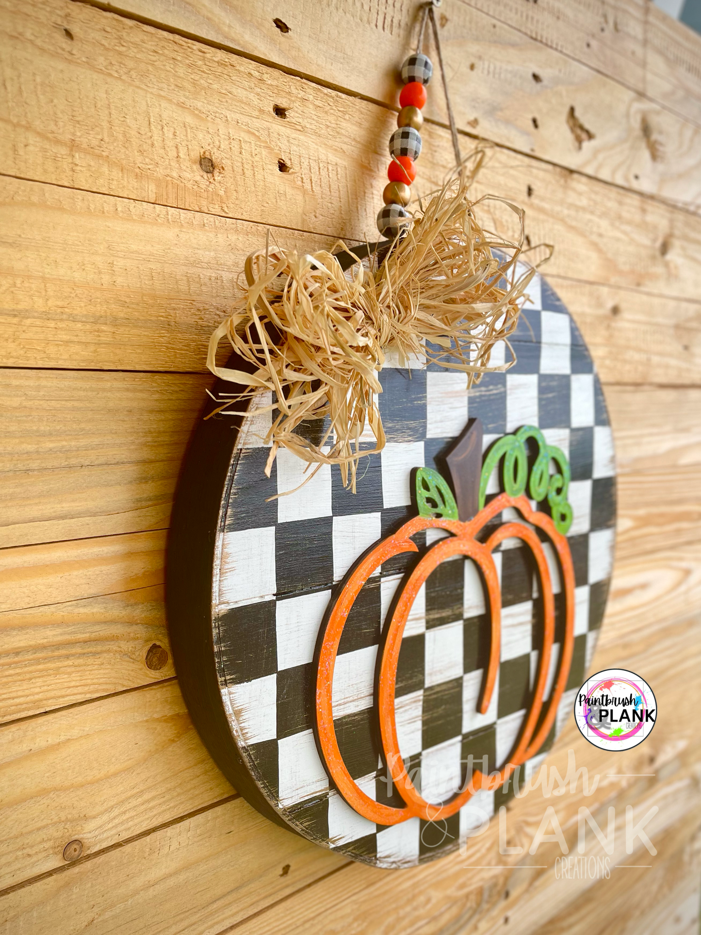Black and White Check Pumpkin CB Door Hanger