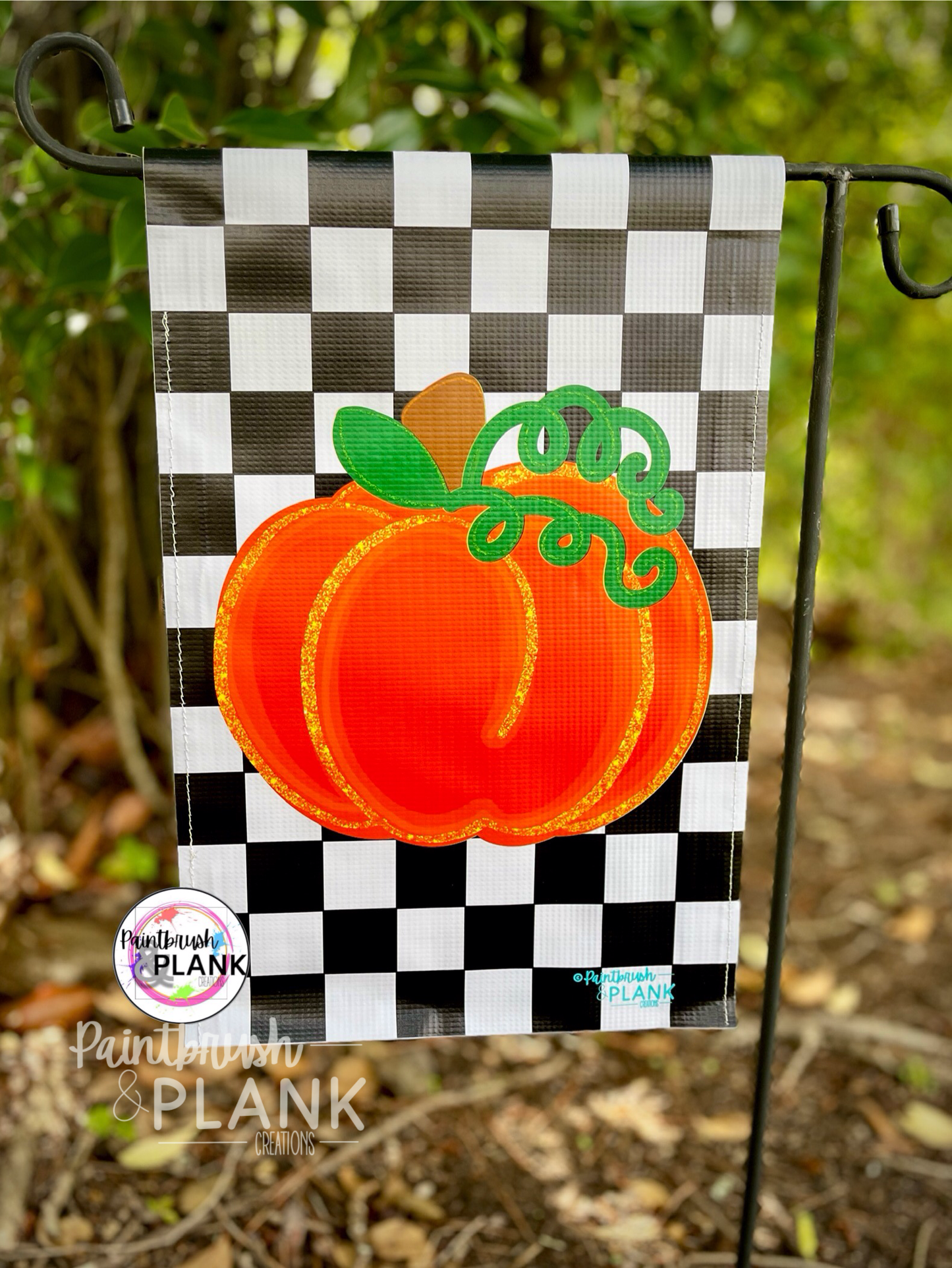 Pumpkin Check Vinyl Garden Flag