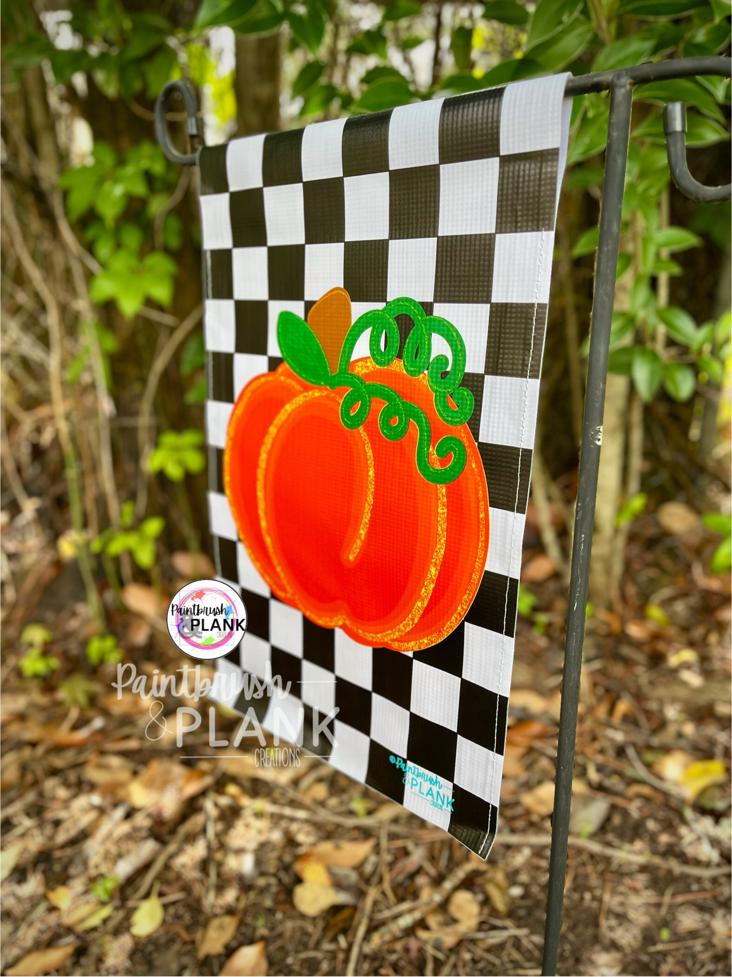 Pumpkin Check Vinyl Garden Flag