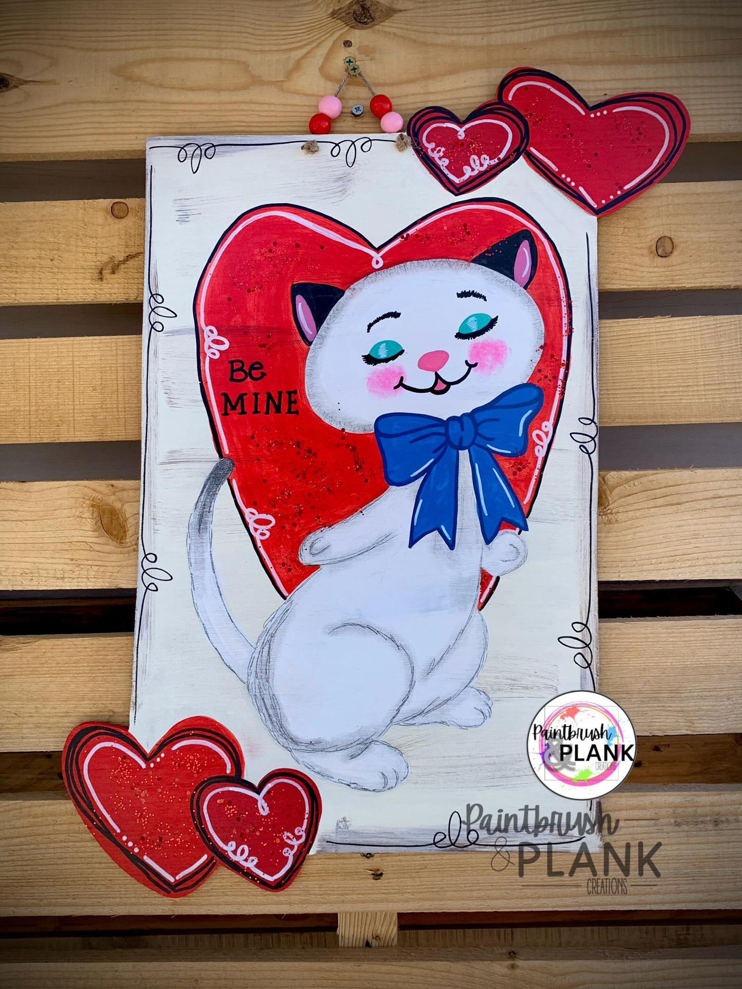 Vintage Style Valentine Cat Door Hanger